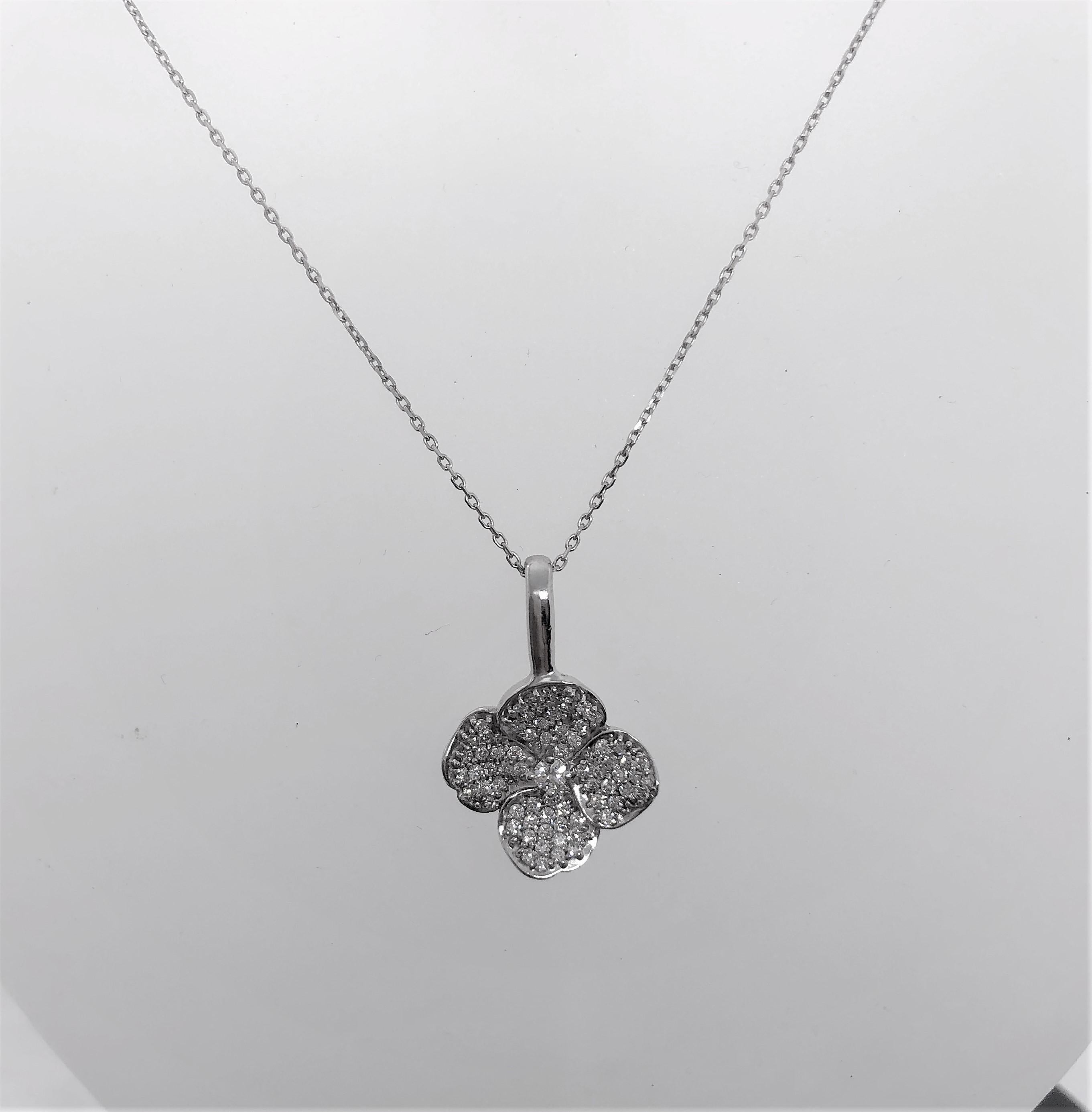 Contemporary Diamond Floral Pendant 18 Karat White Gold