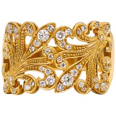 Diamond Floral Ring .40 Carat Total Weight 14 Karat Yellow Gold