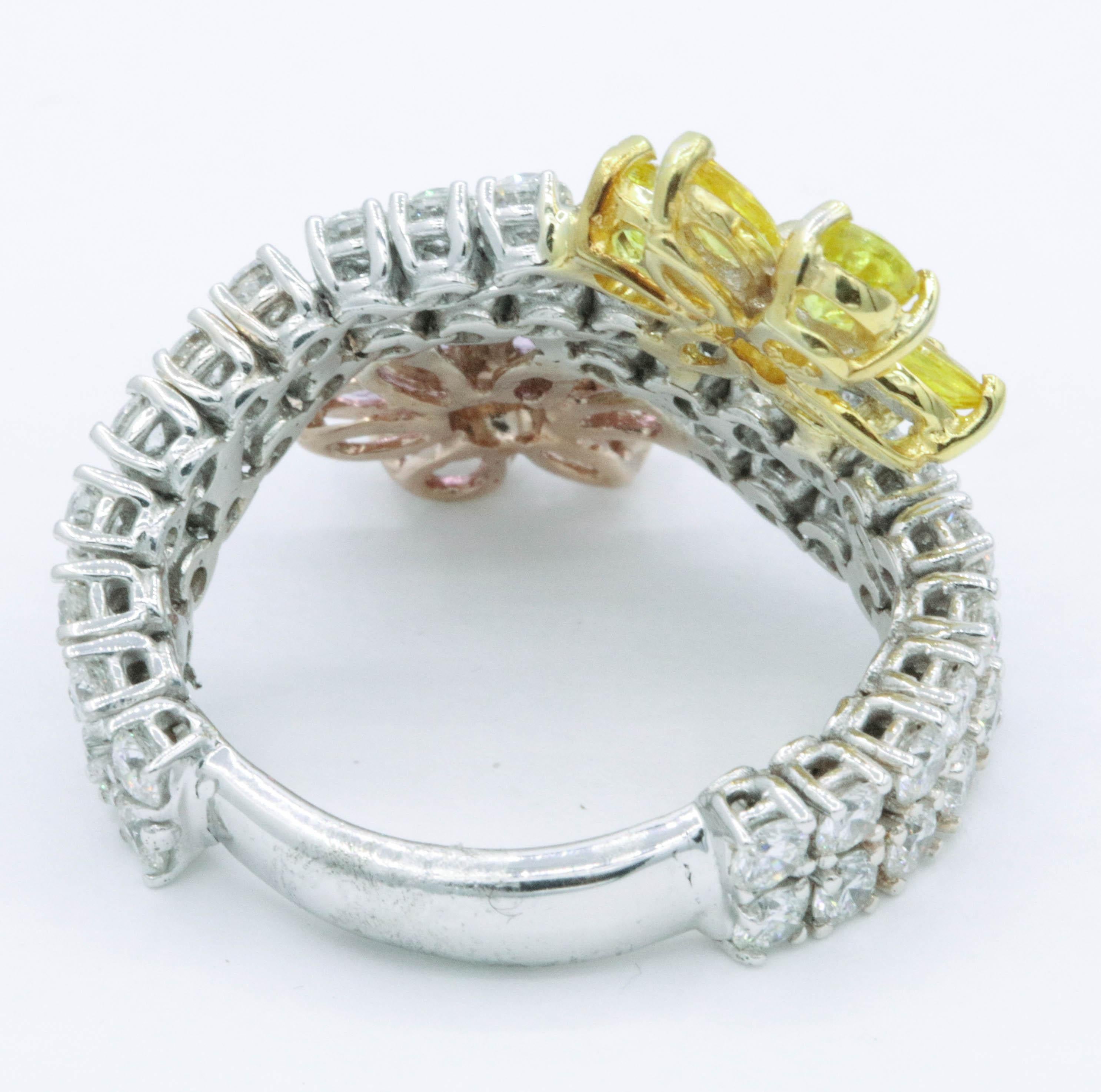 Flexibler Diamant-Diamant-Blumen-Saphir- und Diamantring 4,76 Karat 18K Weißgold 1