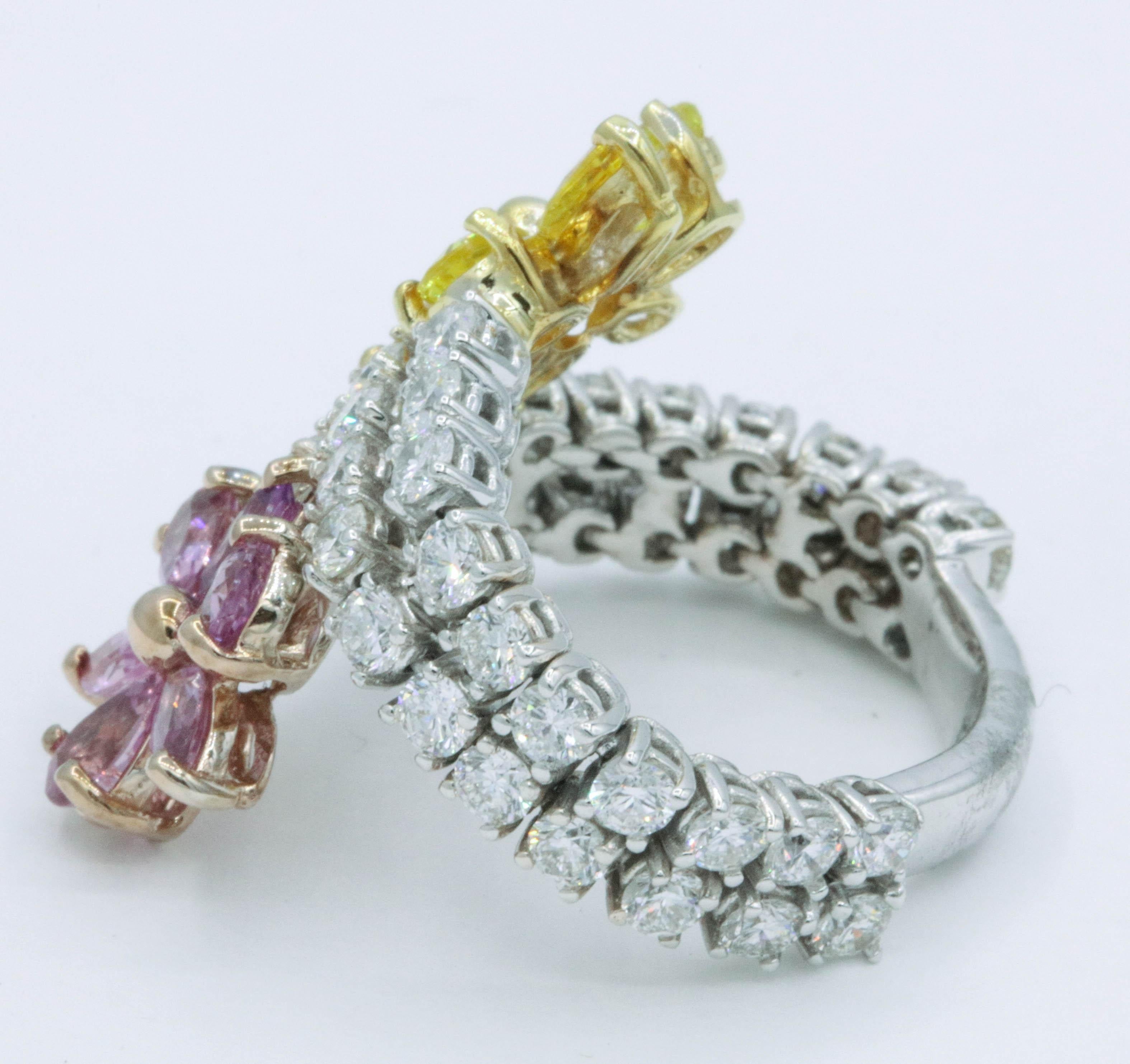 Flexibler Diamant-Diamant-Blumen-Saphir- und Diamantring 4,76 Karat 18K Weißgold 2