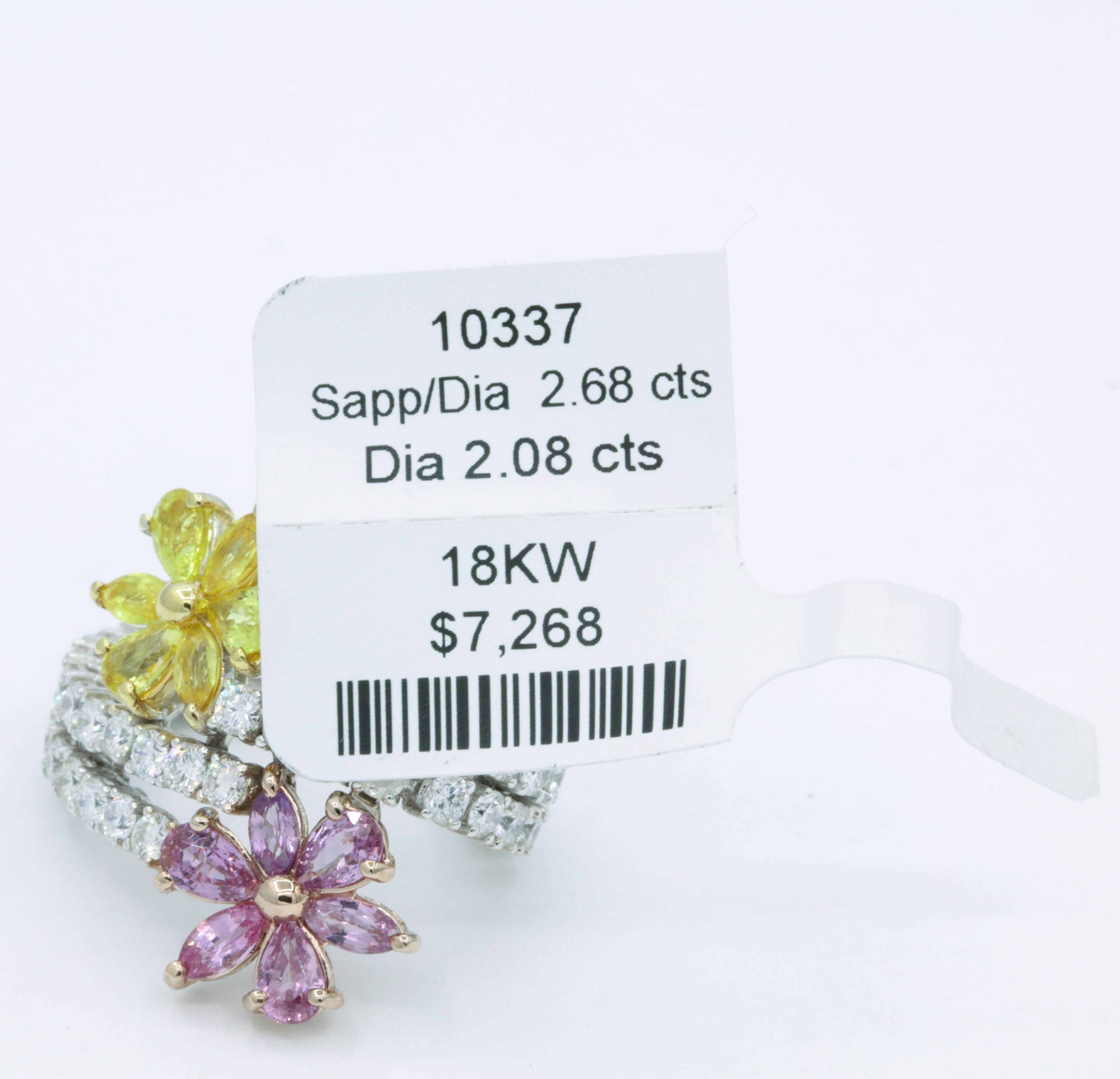 Flexibler Diamant-Diamant-Blumen-Saphir- und Diamantring 4,76 Karat 18K Weißgold 3