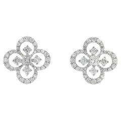 Diamond Floral Silhouette Earrings in 18K White Gold