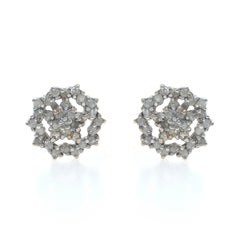 Diamond Floral Snowflake Cluster Halo Stud Earrings - Single 1.00ctw Pierced