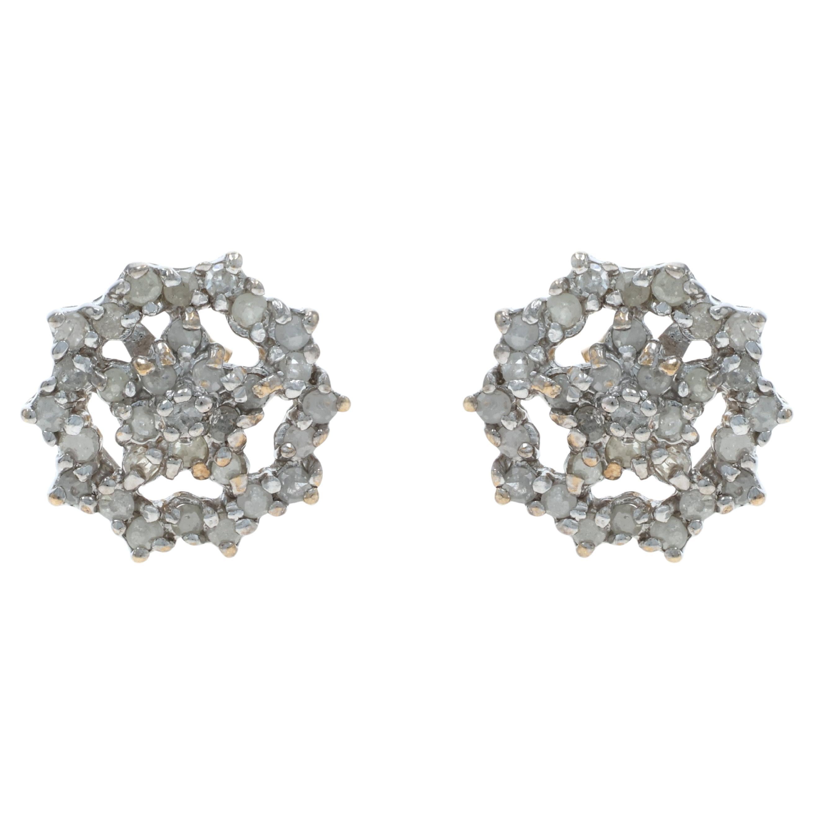 Diamond Floral Snowflake Cluster Halo Stud Earrings - Single 1.00ctw Pierced For Sale