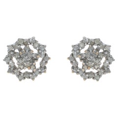 Diamond Floral Snowflake Cluster Halo Stud Earrings - Single 1.00ctw Pierced