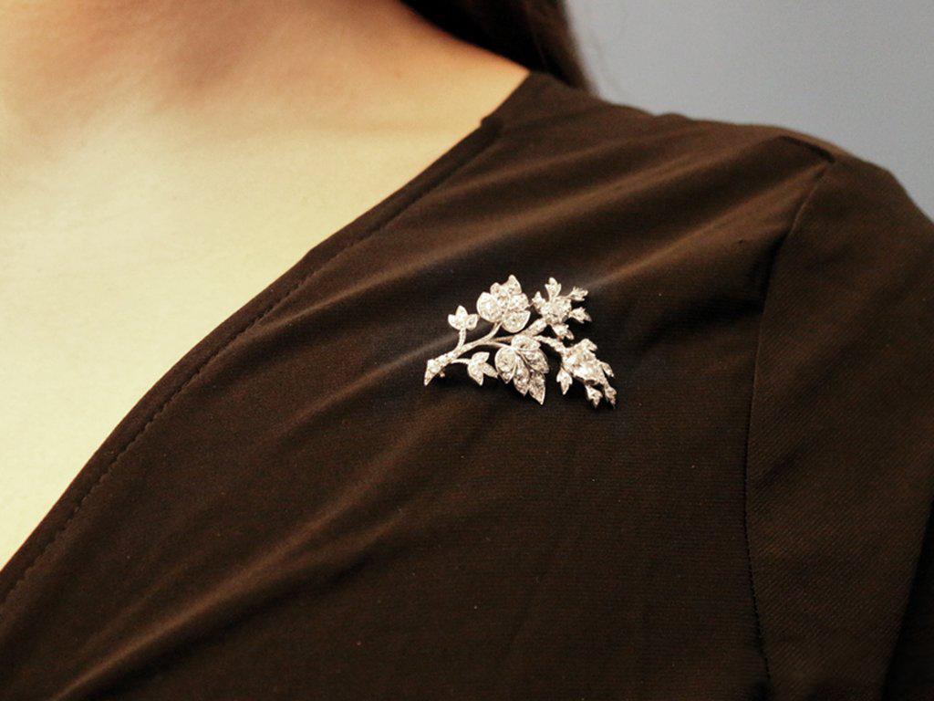 Old Mine Cut Diamond floral spray brooch, circa 1850. For Sale