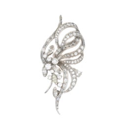 Diamond Floral Spray Brooch in Platinum