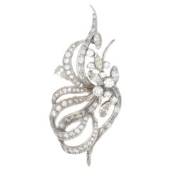 Diamond Floral Spray Brooch in Platinum