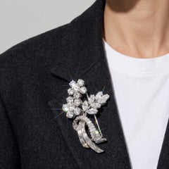 Diamond Floral Spray Brooch, Platinum