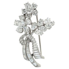 Diamond Floral Spray Brooch, Platinum