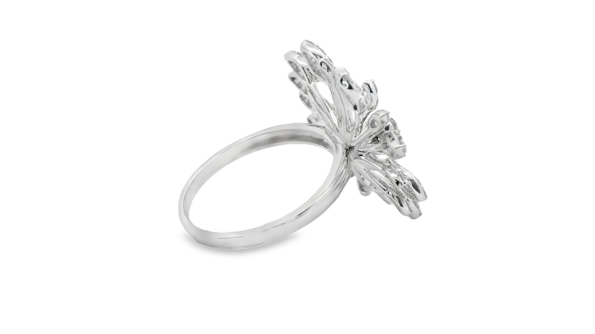 Diamond Floral Spray Cocktail Ring 1.33ct in 14K White Gold Size 7 Pour femmes en vente