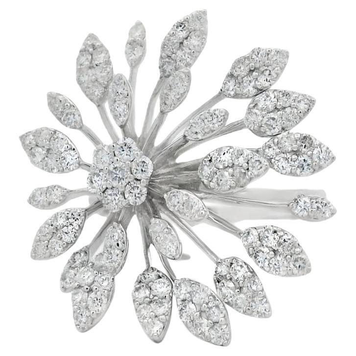 Diamond Floral Spray Cocktail Ring 1.33ct in 14K White Gold Size 7 en vente