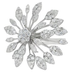 Diamond Floral Spray Cocktail Ring 1.33ct in 14K White Gold Size 7