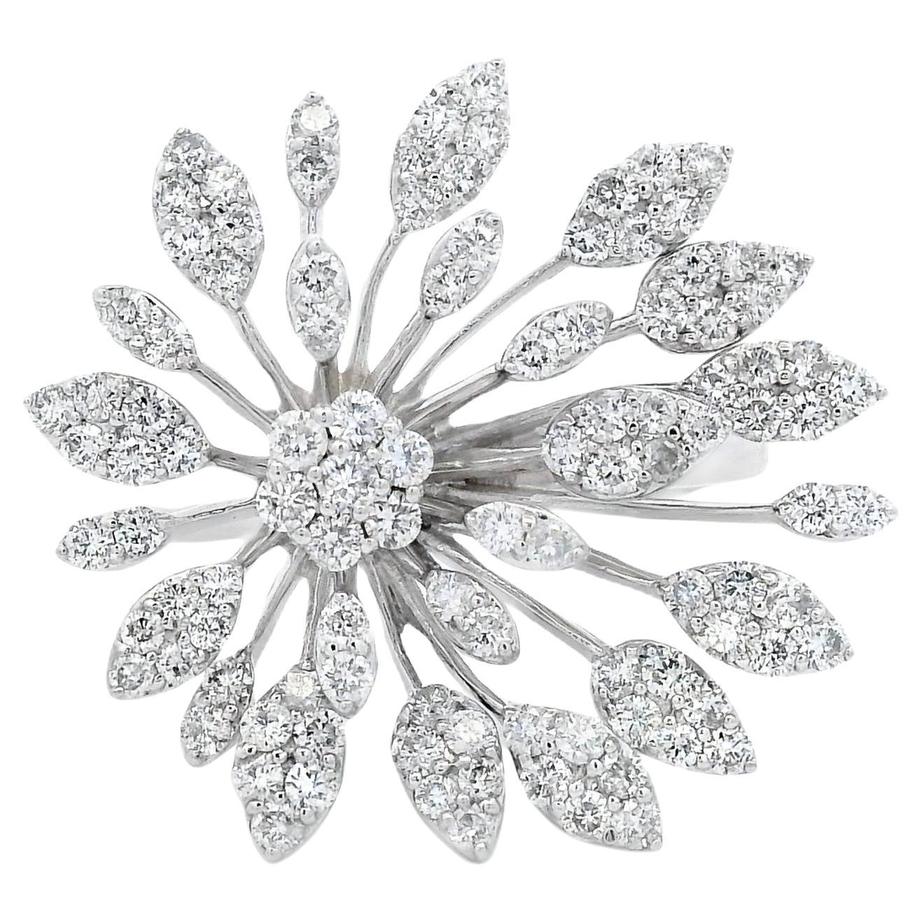 Diamond Floral Spray Cocktail Ring 1,33ct in 14K Weißgold Größe 7