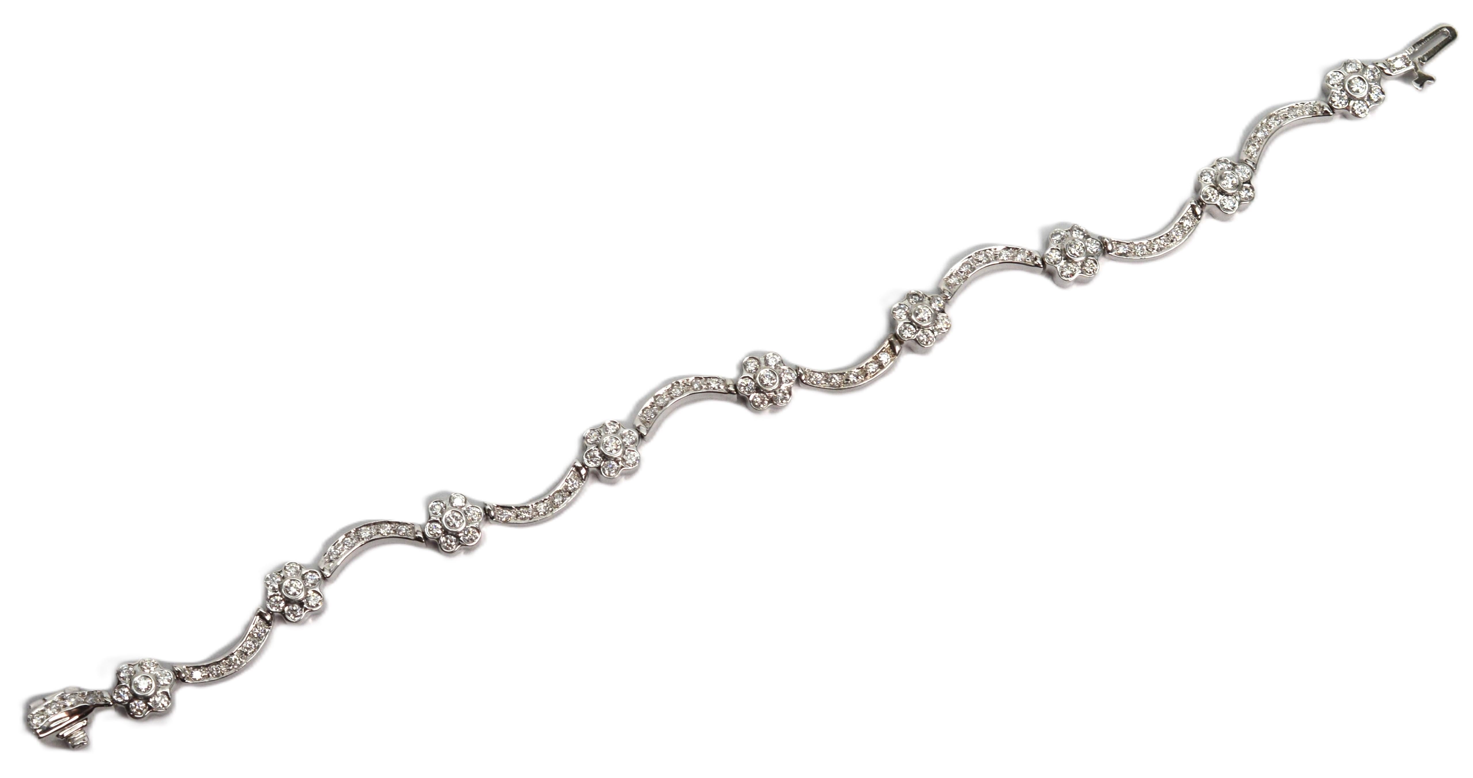 Diamond Floral Inspired 14 Karat White Gold Bracelet In Excellent Condition For Sale In Mount Kisco, NY