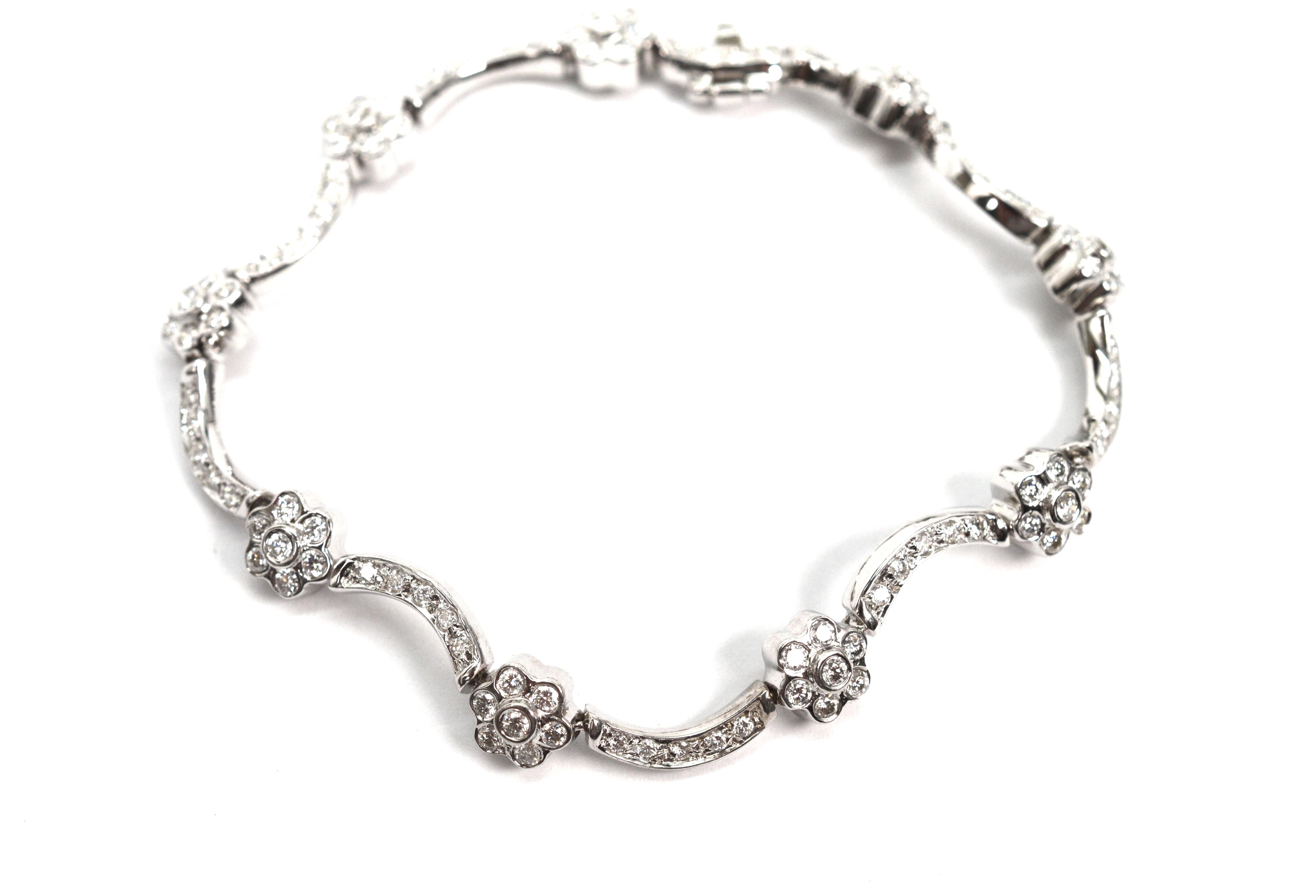 Women's Diamond Floral Inspired 14 Karat White Gold Bracelet For Sale