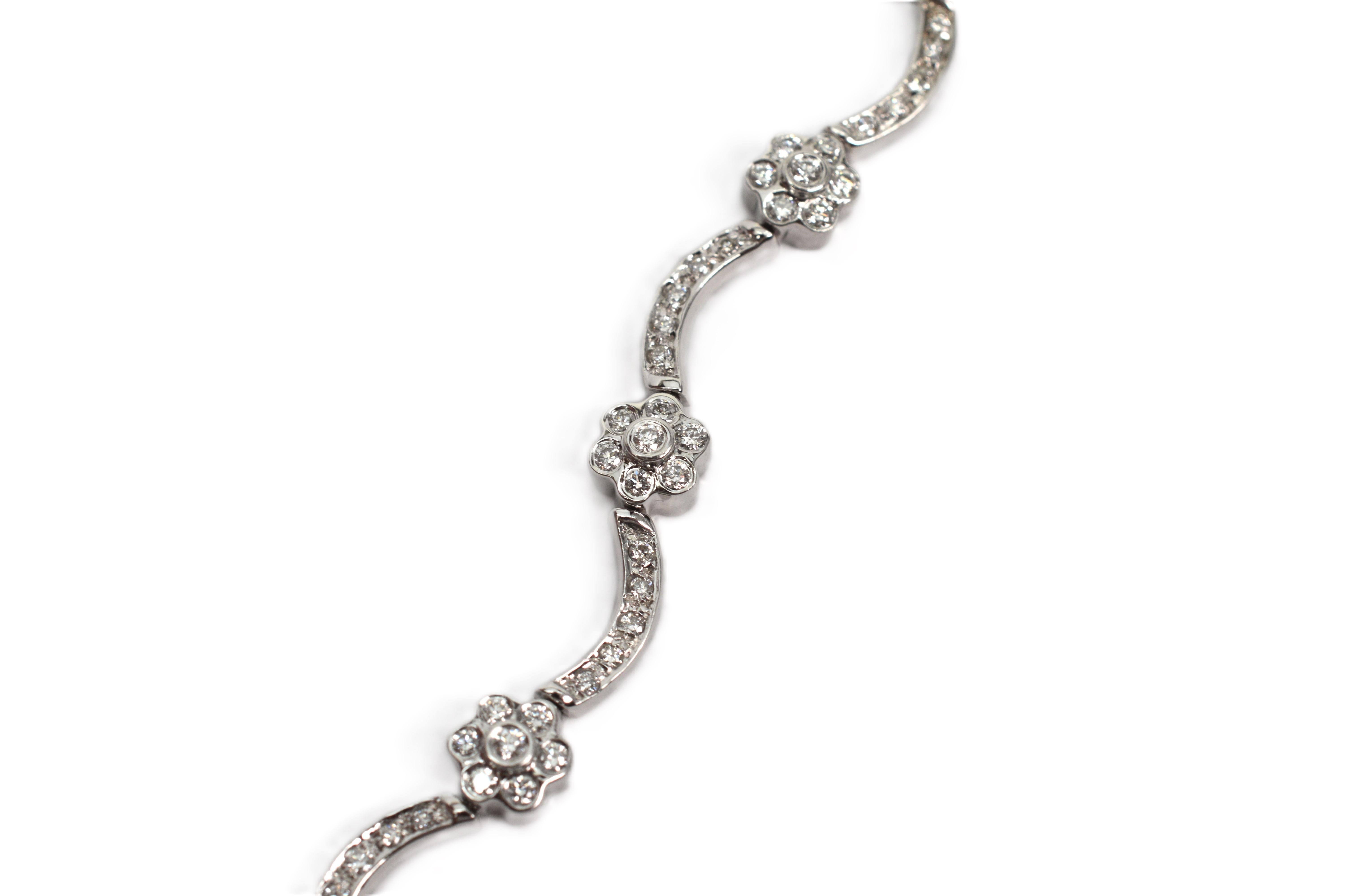 Diamond Floral Inspired 14 Karat White Gold Bracelet For Sale 2