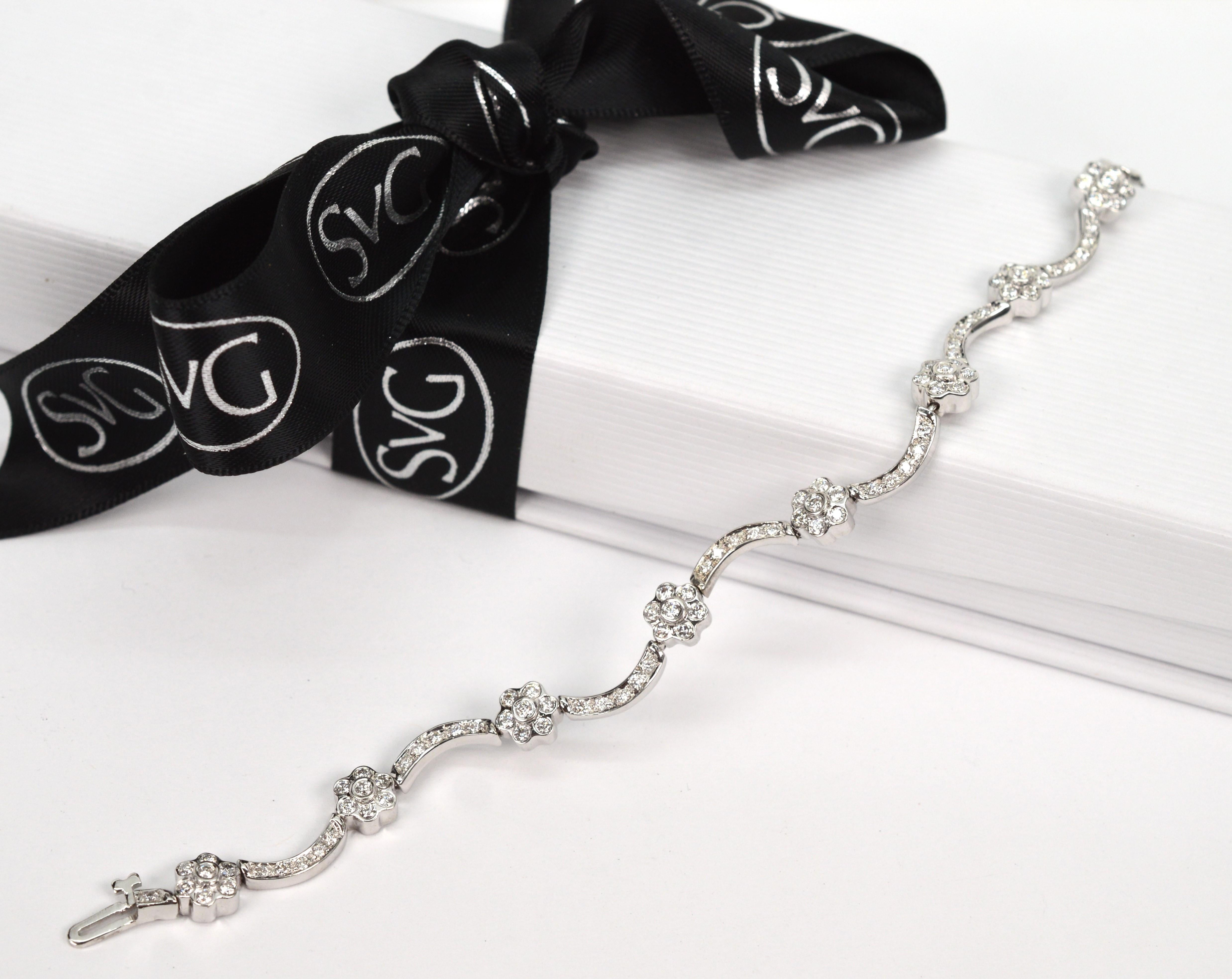 Diamond Floral Inspired 14 Karat White Gold Bracelet For Sale 4