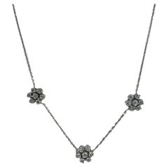 Diamond Floral Station 18/14 Karat White Gold Modern Necklace