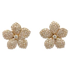 Boucles d'oreilles fleur de diamant 0.70 Carats 14 Karat Yellow Gold G-H SI1 3 Grammes