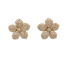 Boucles d'oreilles fleur de diamant 0.70 Carats 14 Karat Yellow Gold G-H SI1 3 Grammes