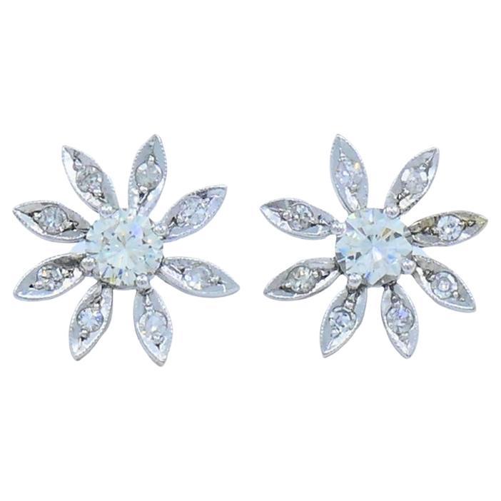 Orecchini con diamanti floreali in oro 14k Estate Jewelry