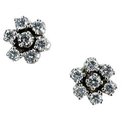 Diamond Floral Stud Earrings 18 Karat White Gold Modern