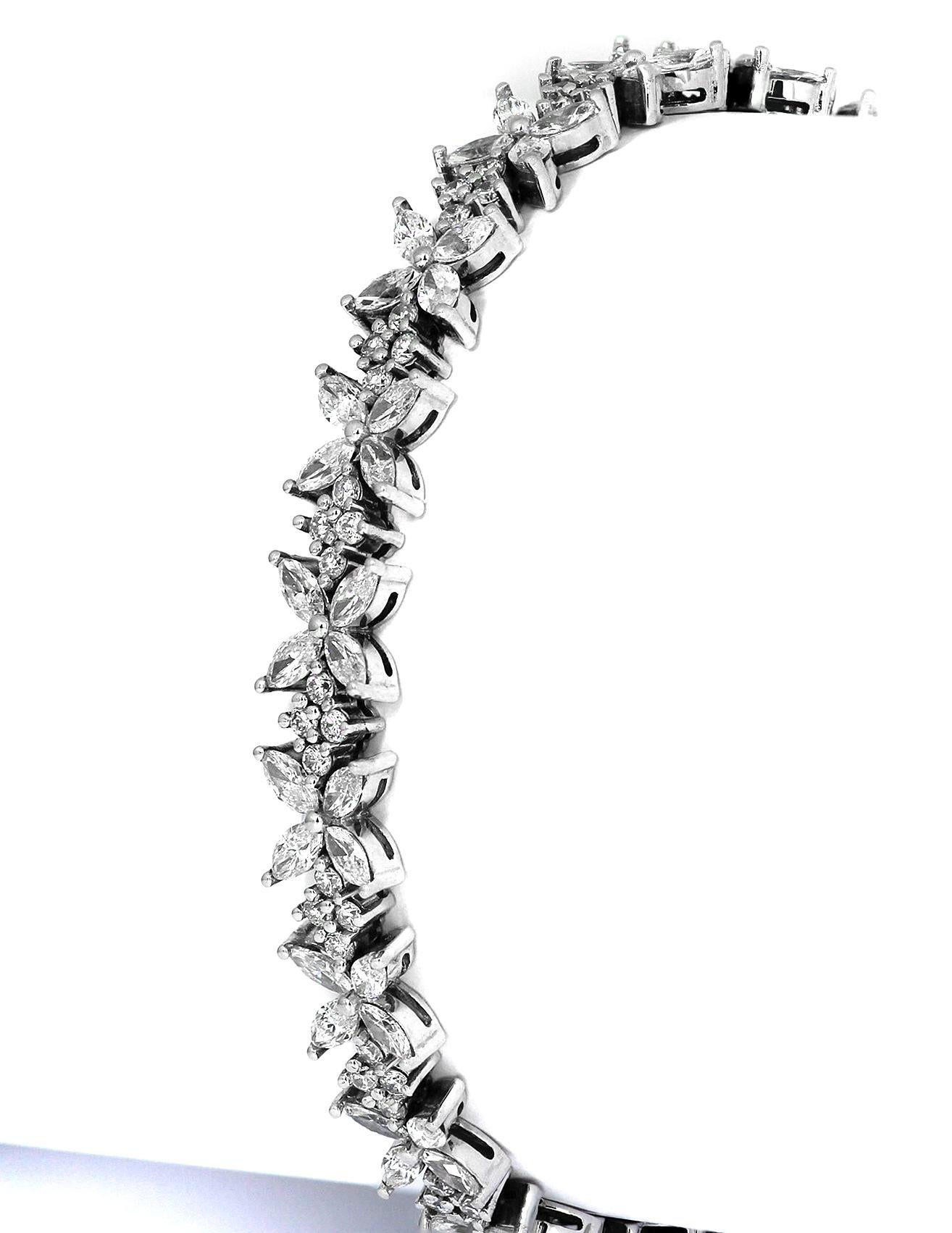 Marquise Cut Diamond Tiffany Victoria Style Alternating Bracelet in 18-K White Gold