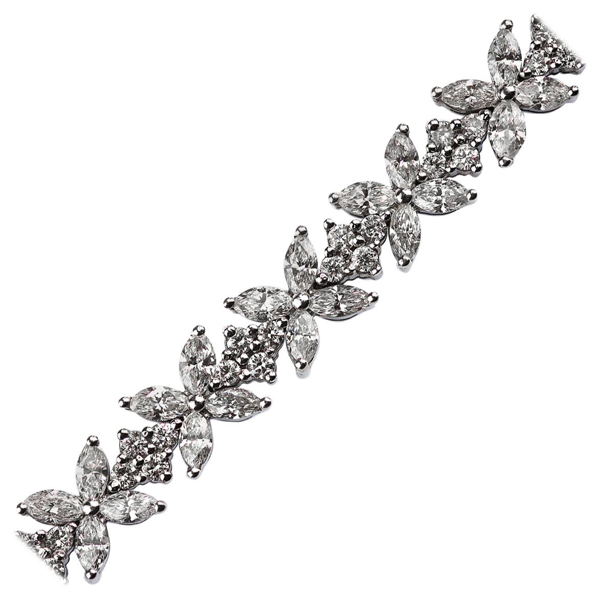 Diamond Tiffany Victoria Style Alternating Bracelet in 18-K White Gold