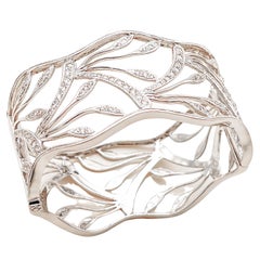 Diamond Floral Vine White Gold Bangle Bracelet