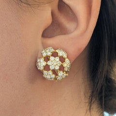 Diamond Floret Cluster Earrings 4.65 cttw in 18k Yellow Gold