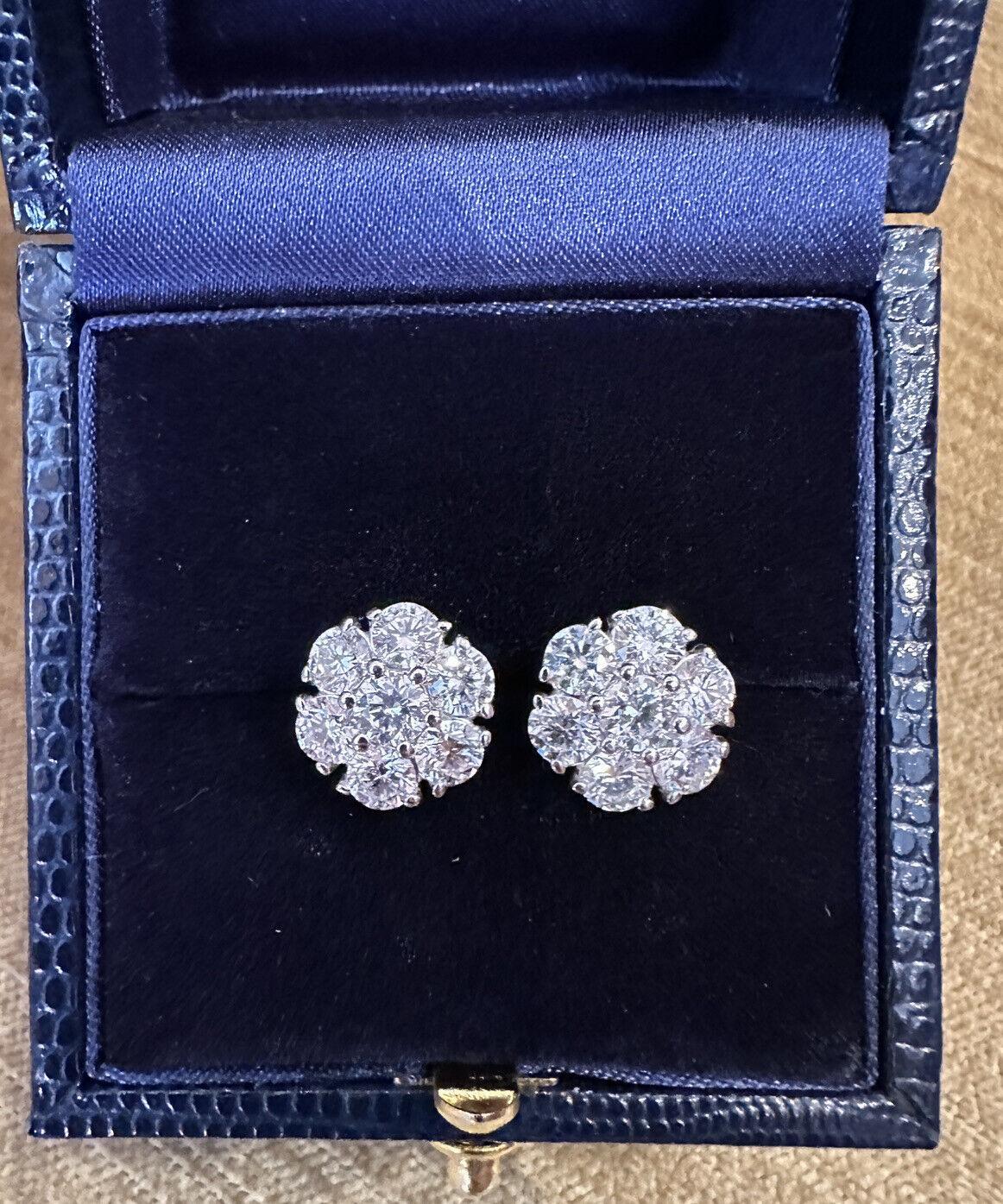 Diamond Floret Cluster Stud Earrings 3.10 Carat Total Weight in 14k White Gold For Sale 1