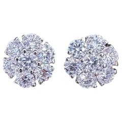 Pendientes de diamantes en racimo Floret 3,10 quilates de peso total en oro blanco de 14k