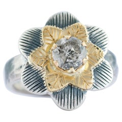 Diamond Flower 14k Gold Silver Cocktail Ring
