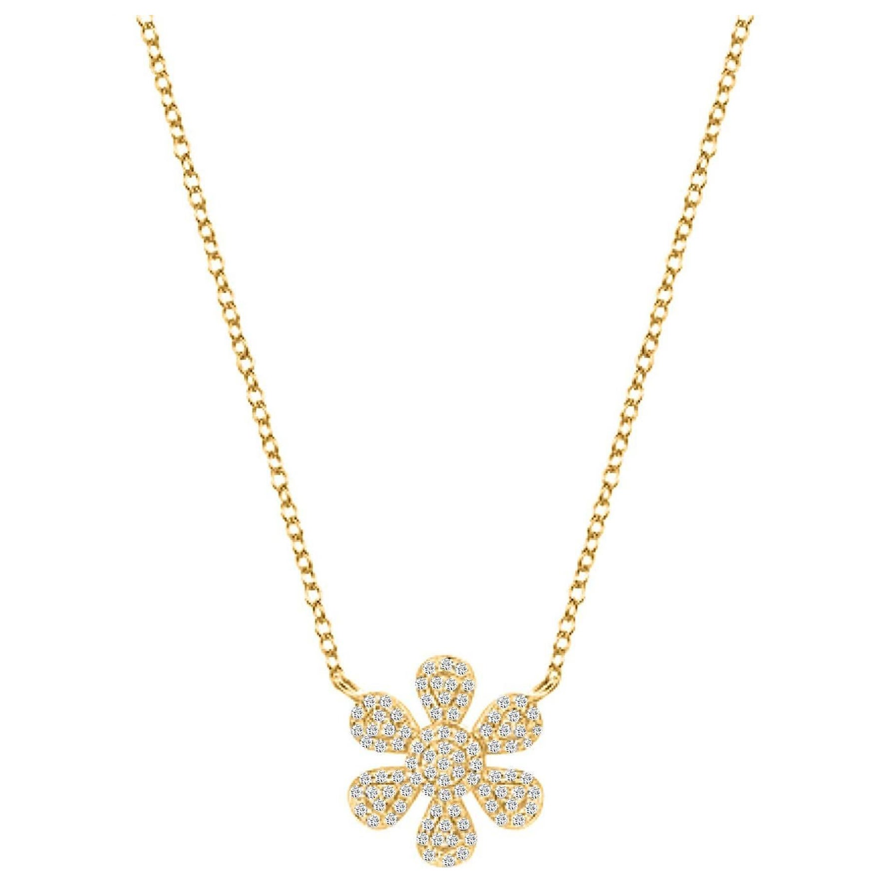 Collar de oro de 14K con flor de diamante natural de 0,27 ct en venta