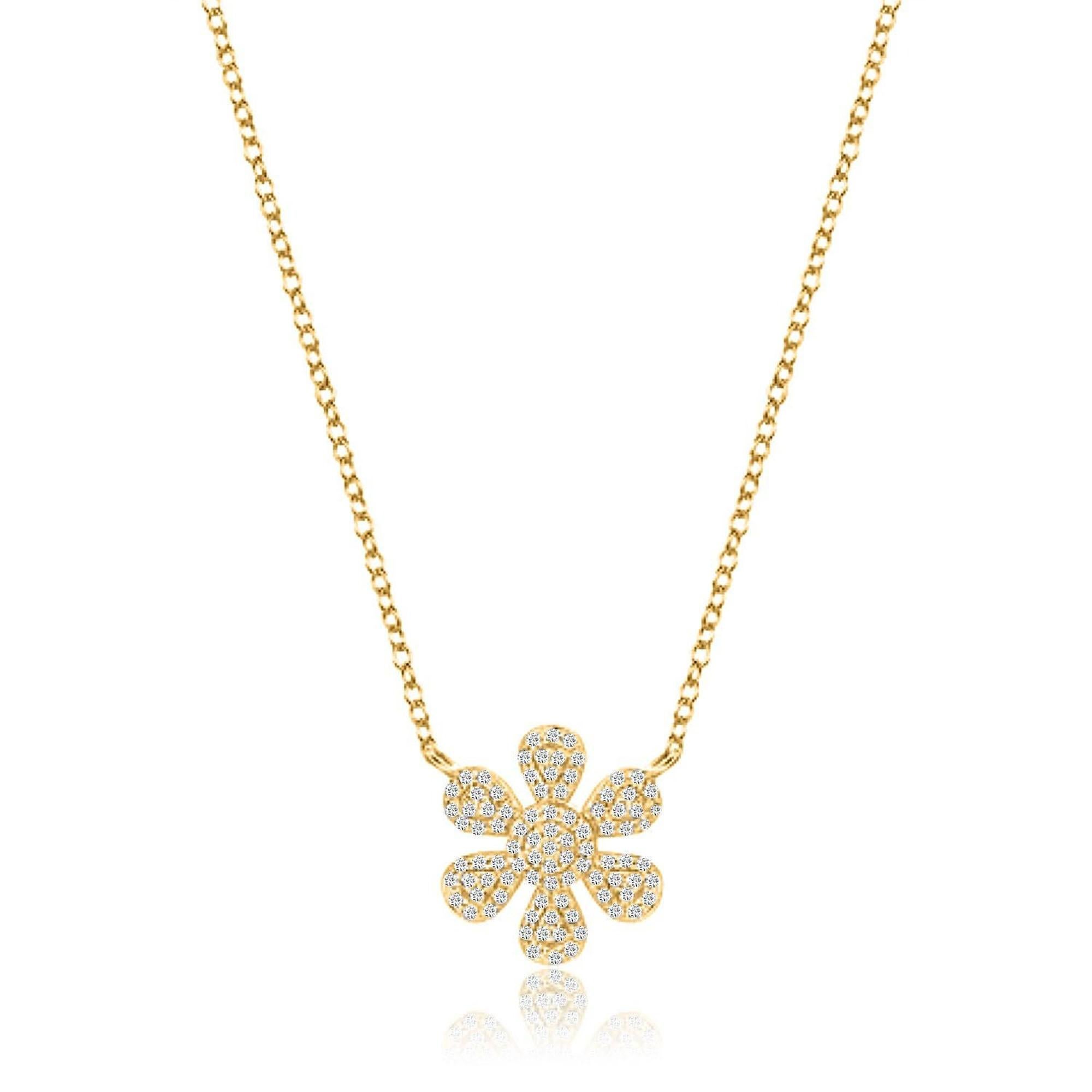 Collana con fiori di diamante in oro giallo 14K