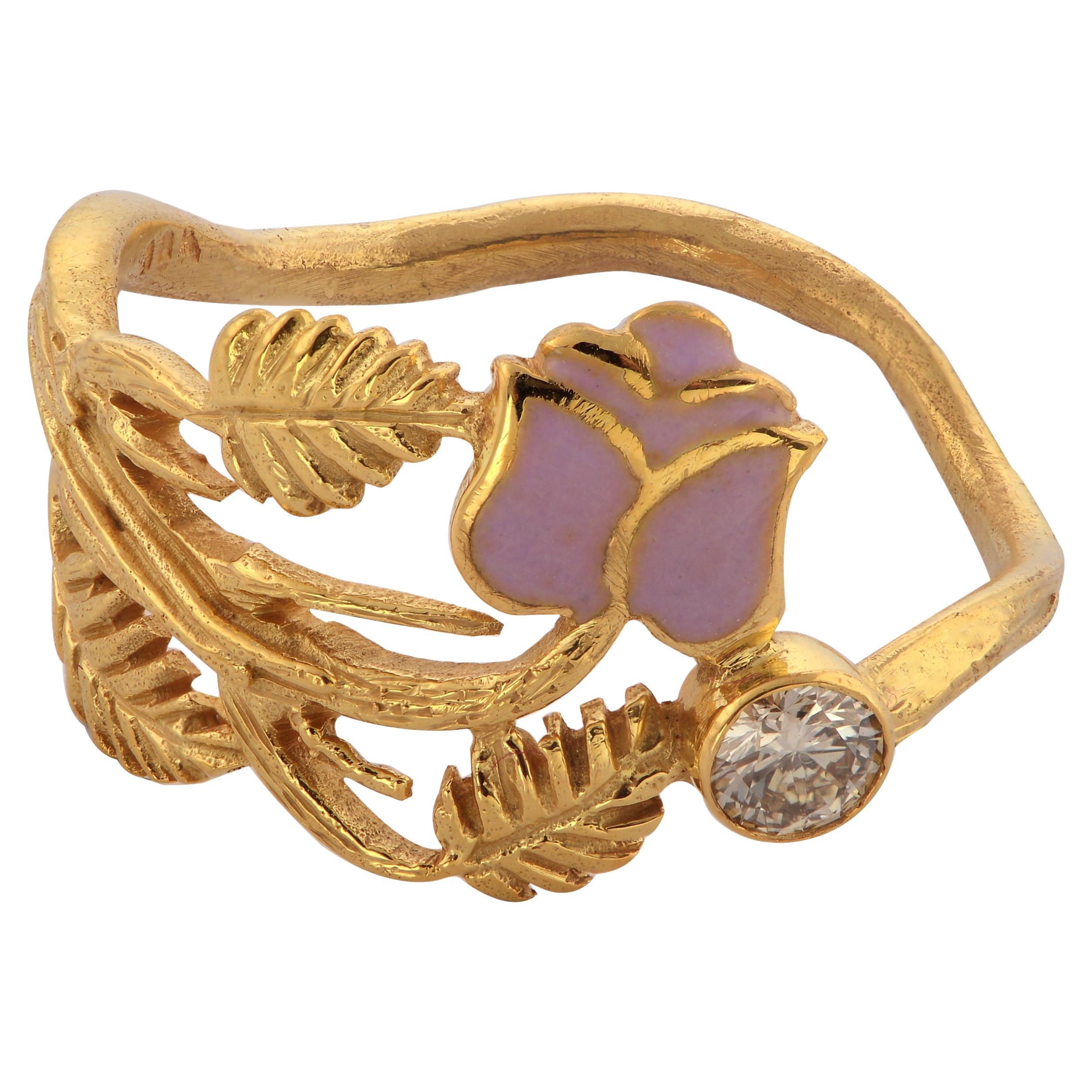 Diamant Blume 18k Gold Emaille Ring