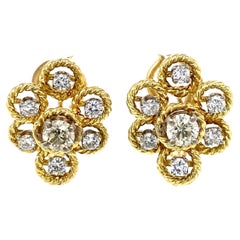 Diamond Flower 18K Two Tone Gold Earrings