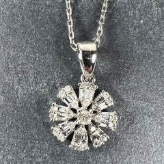 Diamond Flower 18K White Gold Charm Pendant Necklace