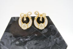 Diamond Flower Basket with Ribbon 18 Karat Yellow Gold Earrings