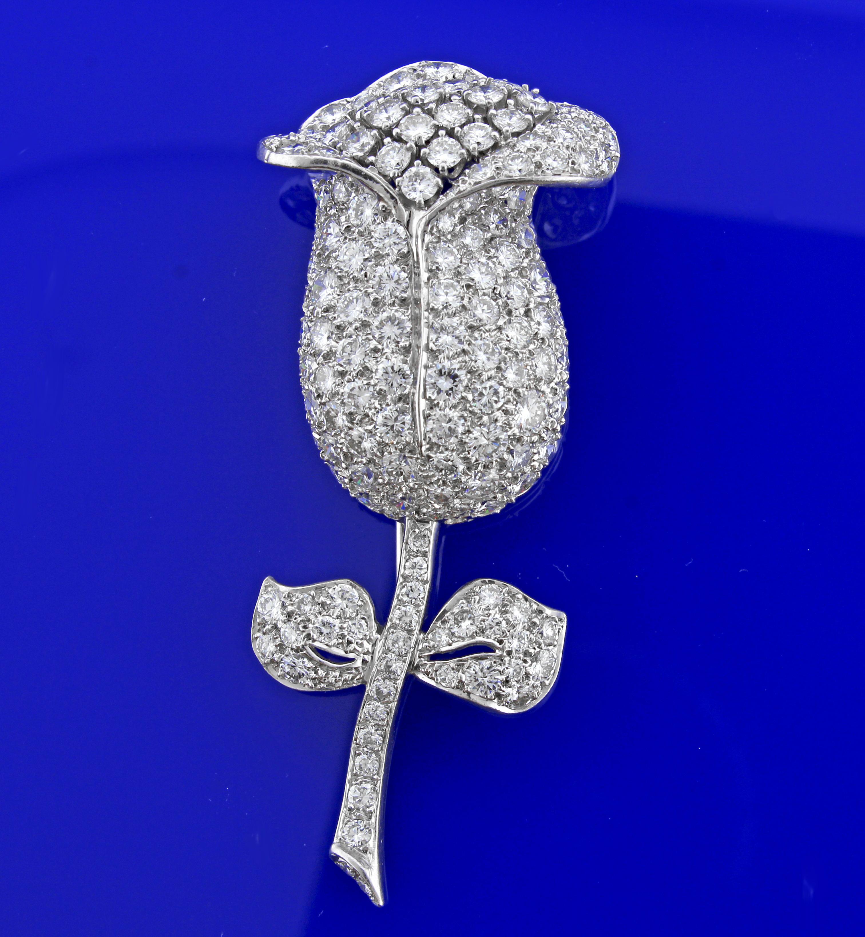 Diamond Flower Brooch In Excellent Condition In Bethesda, MD