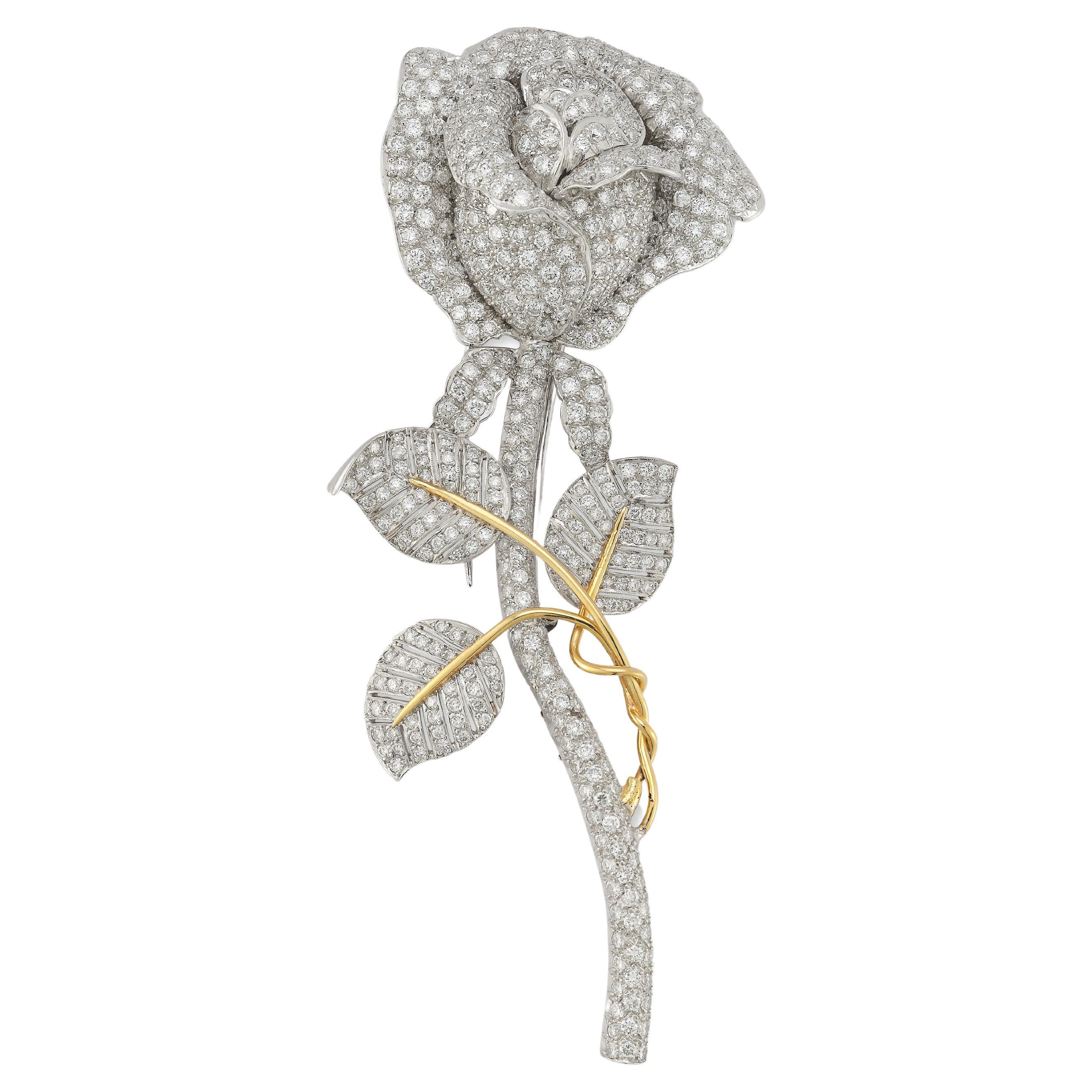 Diamond Flower Brooch For Sale