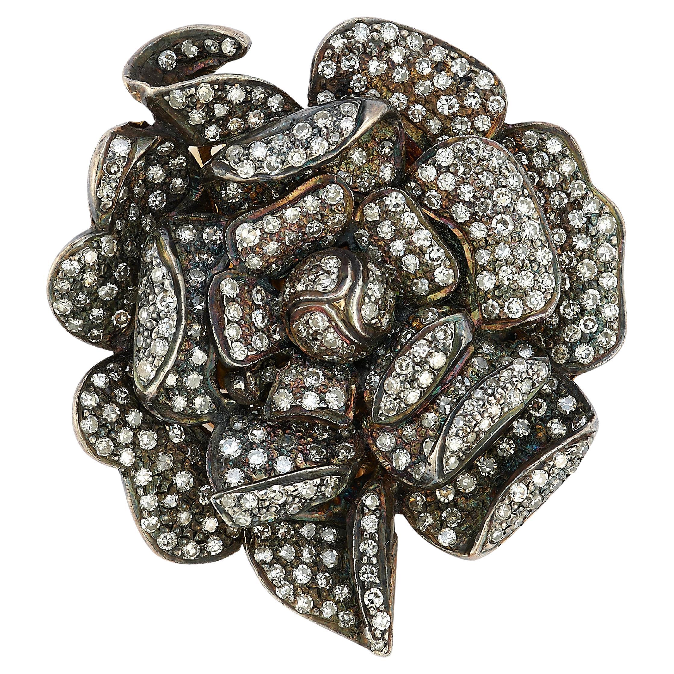 Diamond Flower Brooch For Sale