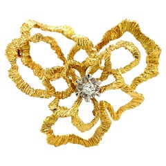 Diamond Flower Brooch in 18 Karat Yellow and White Gold