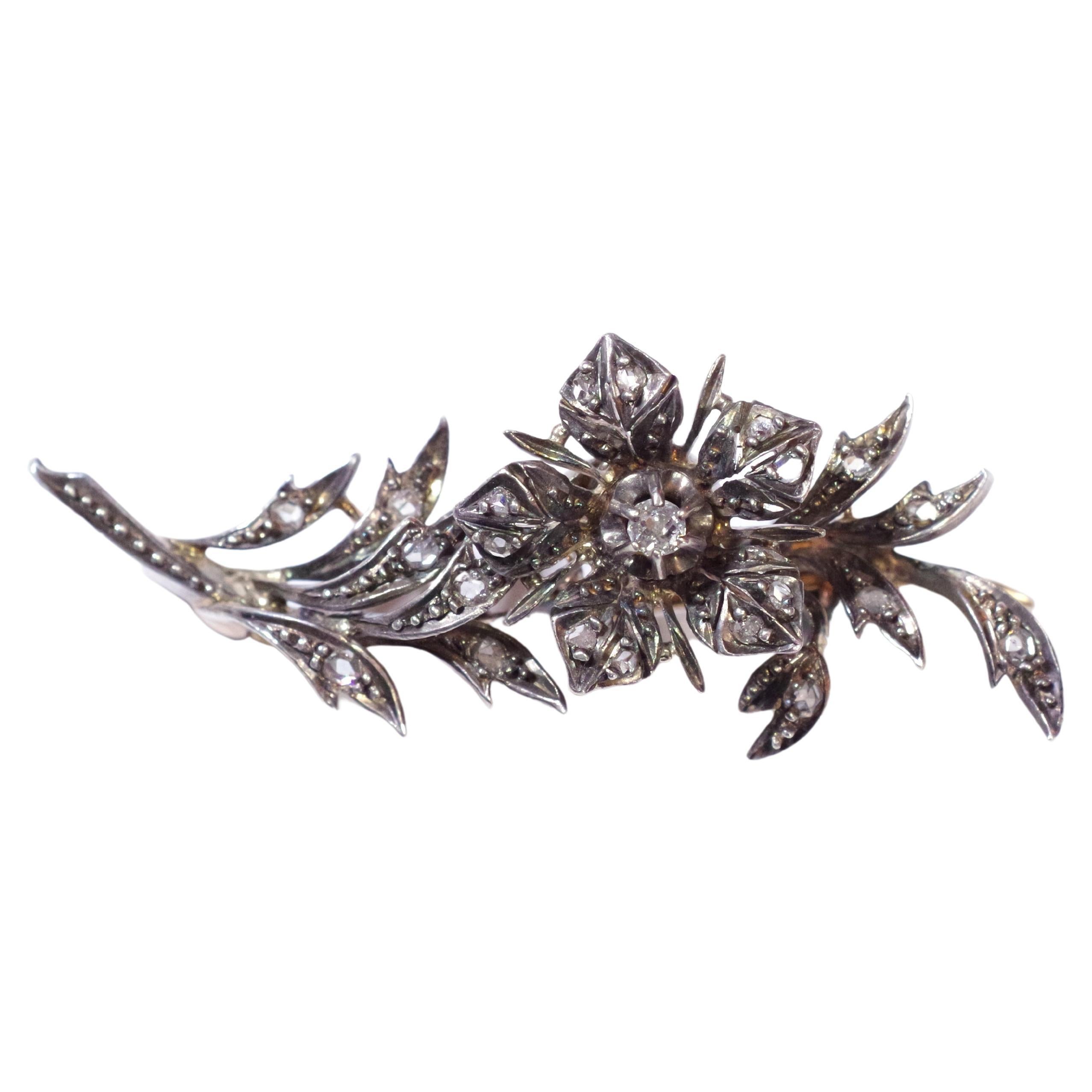 Diamond Flower Brooch Tremblant in 18k Gold and Silver