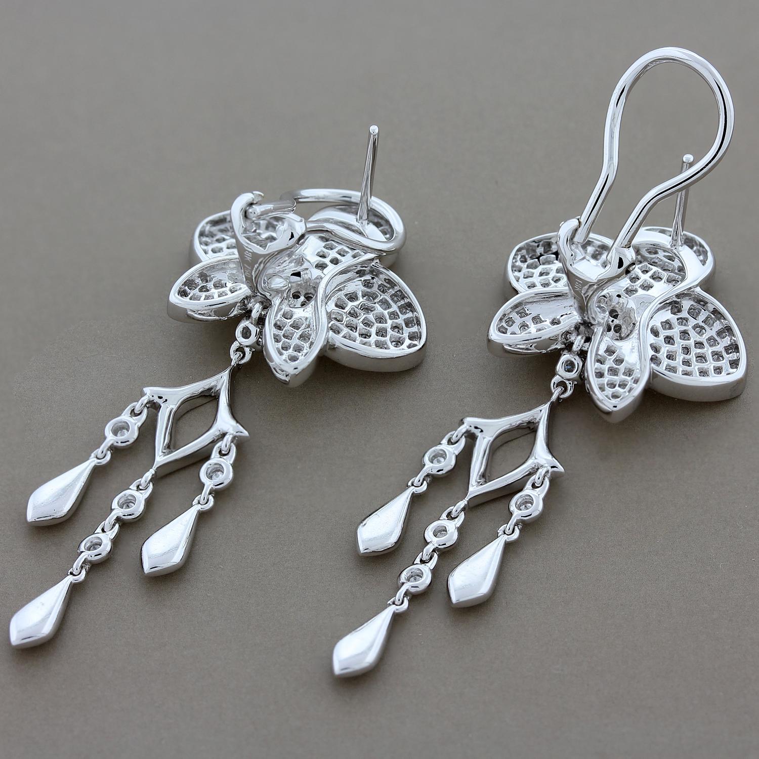 floral motif chandelier earrings diamond