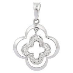 Pave Set Diamond Flower Charm Pendant in 18K Solid White Gold