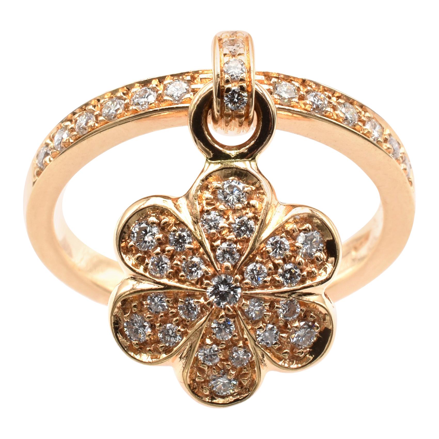 Gilberto Cassola Diamond Flower Charm Ring Rose Gold Made in Italy For Sale