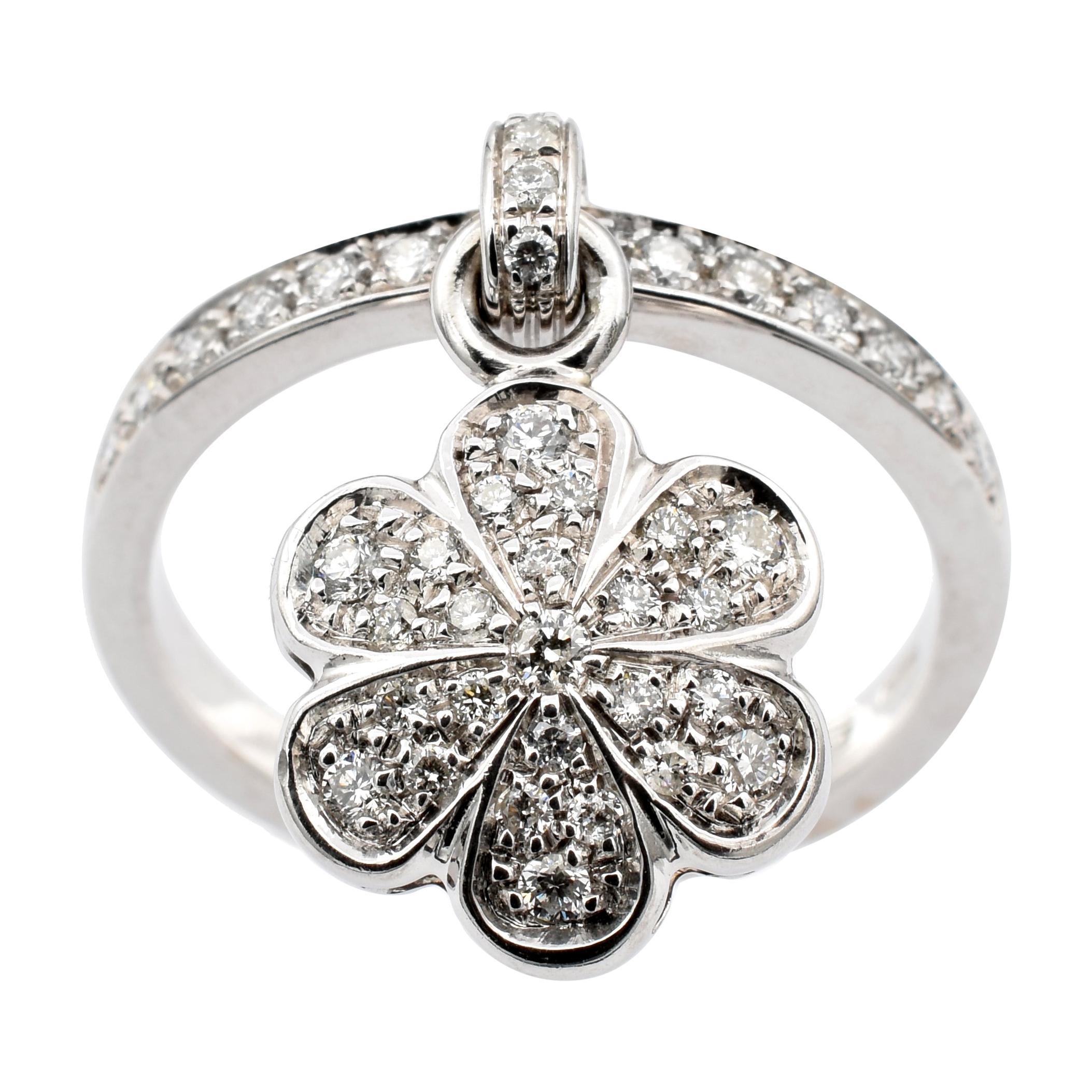 Diamond Flower Charm Ring White Gold Made in Italy