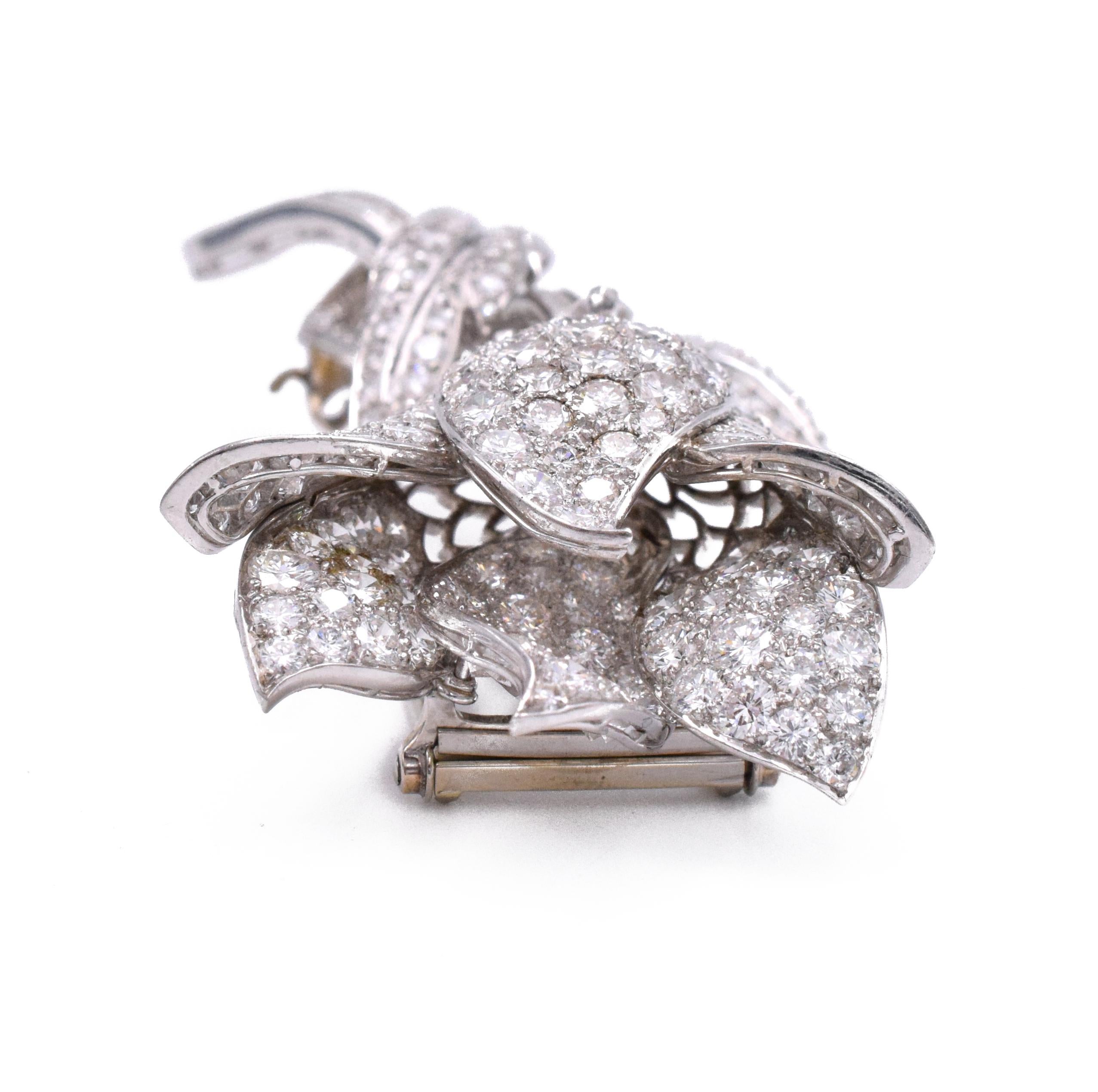 Artist Diamond Flower Clip-Brooch For Sale
